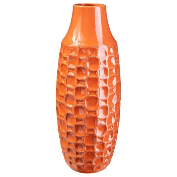 Urban Trends Collection Urban Trends Collection 12760 Ceramic Tall Round Vase with Engraved Abstract Design Lower Body Gloss; Finish Orange - Large 12760
